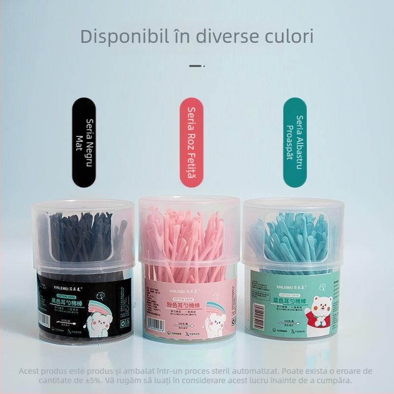 Set de bețișoare pentru urechi din PVC albastru, cu capete duble, de unică folosință, pentru copii