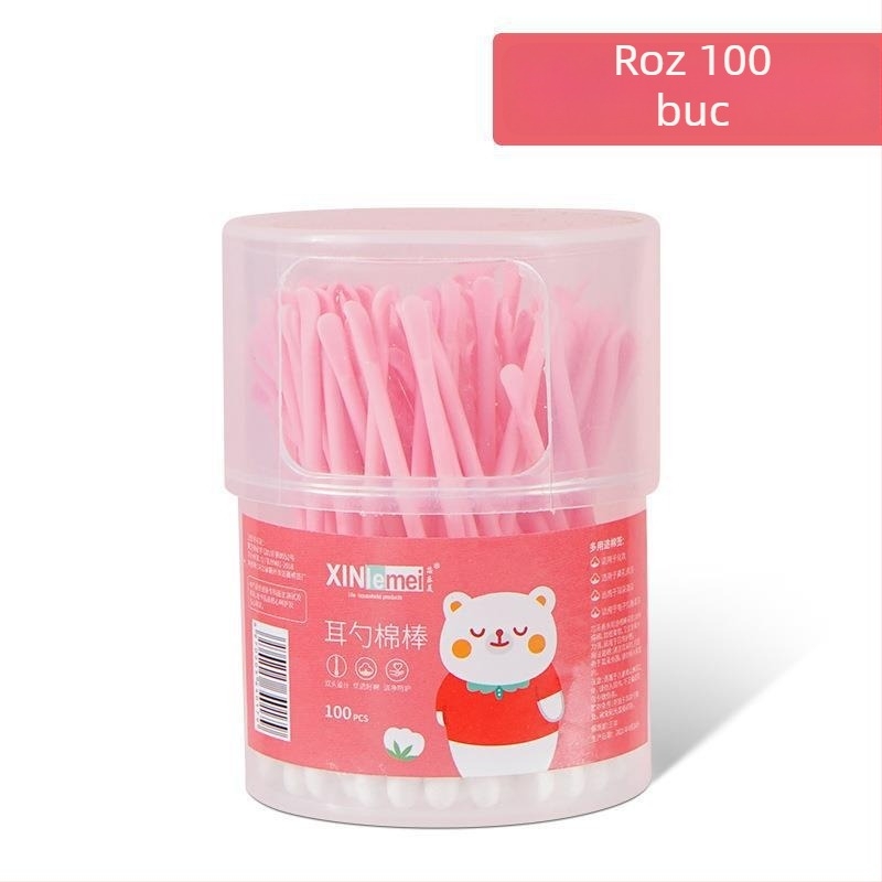 Set de bețișoare pentru urechi din PVC albastru, cu capete duble, de unică folosință, pentru copii