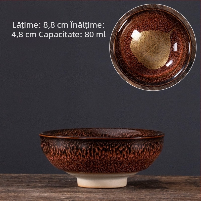Ceasca mare de ceai din ceramică, cu motiv de frunză de arțar și glazură – degustare de ceai