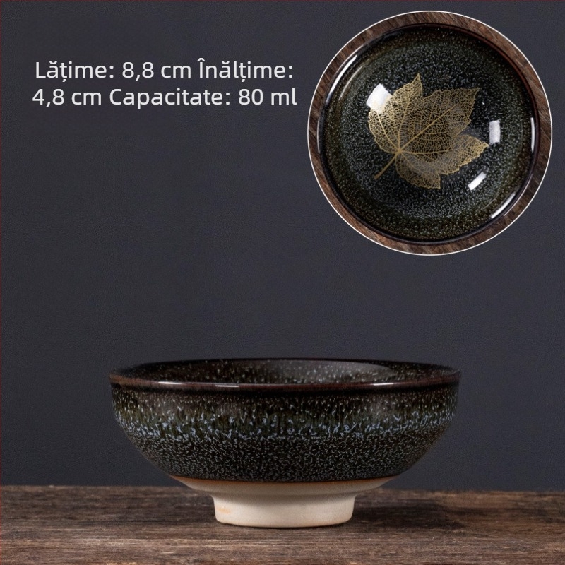 Ceasca mare de ceai din ceramică, cu motiv de frunză de arțar și glazură – degustare de ceai