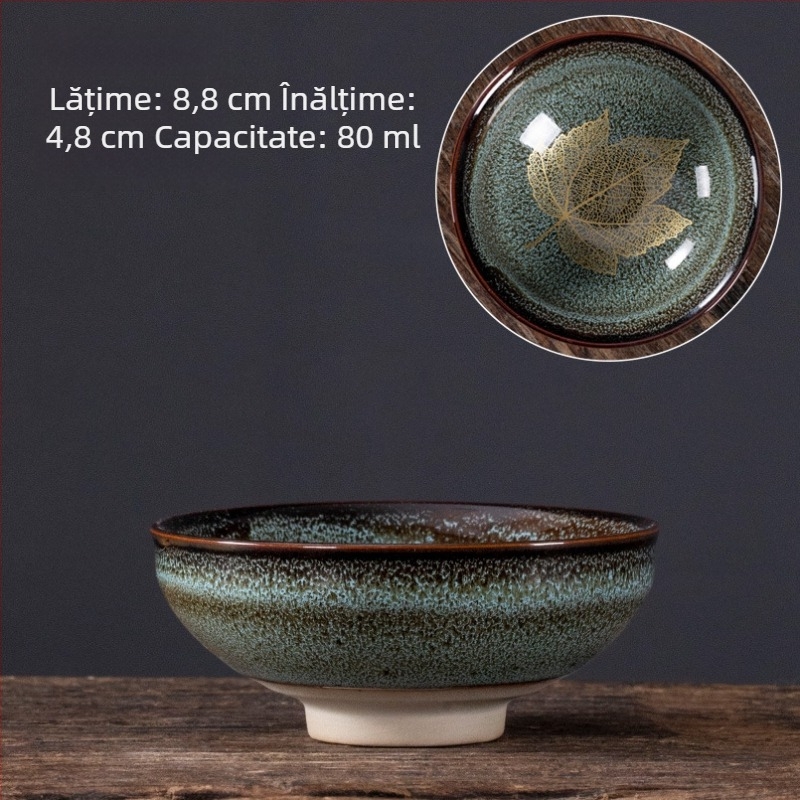 Ceasca mare de ceai din ceramică, cu motiv de frunză de arțar și glazură – degustare de ceai