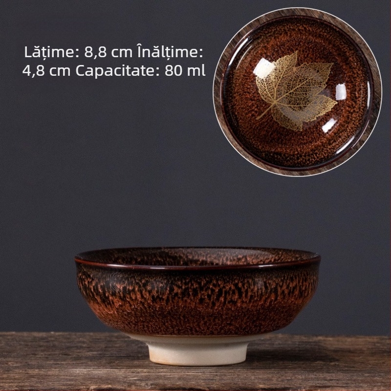 Ceasca mare de ceai din ceramică, cu motiv de frunză de arțar și glazură – degustare de ceai