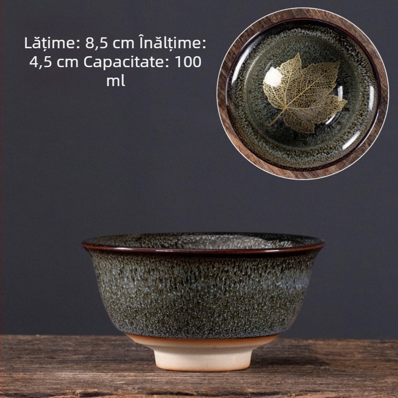Ceasca mare de ceai din ceramică, cu motiv de frunză de arțar și glazură – degustare de ceai