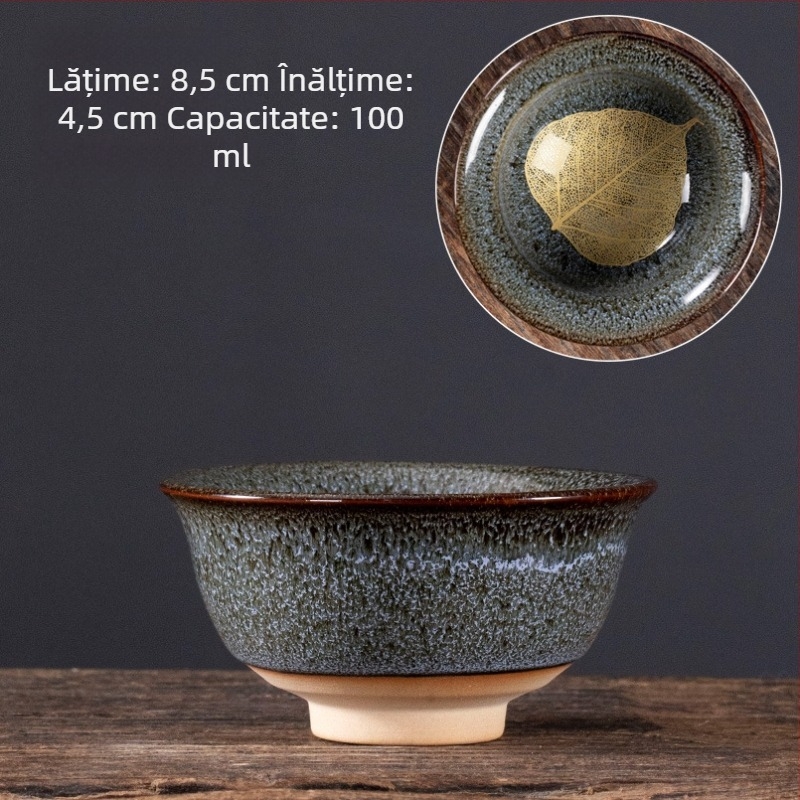 Ceasca mare de ceai din ceramică, cu motiv de frunză de arțar și glazură – degustare de ceai