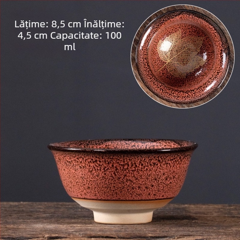 Ceasca mare de ceai din ceramică, cu motiv de frunză de arțar și glazură – degustare de ceai