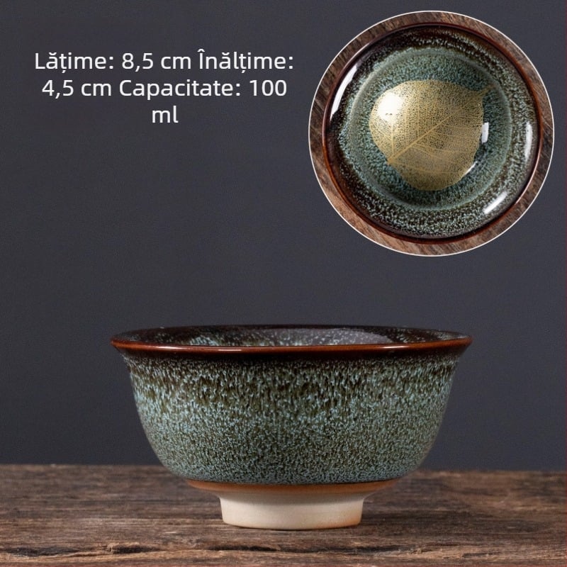 Ceasca mare de ceai din ceramică, cu motiv de frunză de arțar și glazură – degustare de ceai