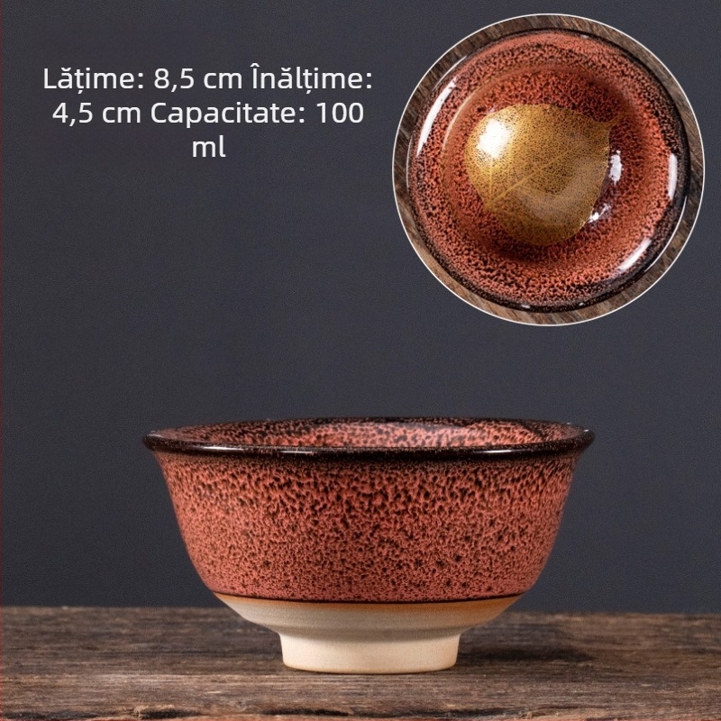Ceasca mare de ceai din ceramică, cu motiv de frunză de arțar și glazură – degustare de ceai
