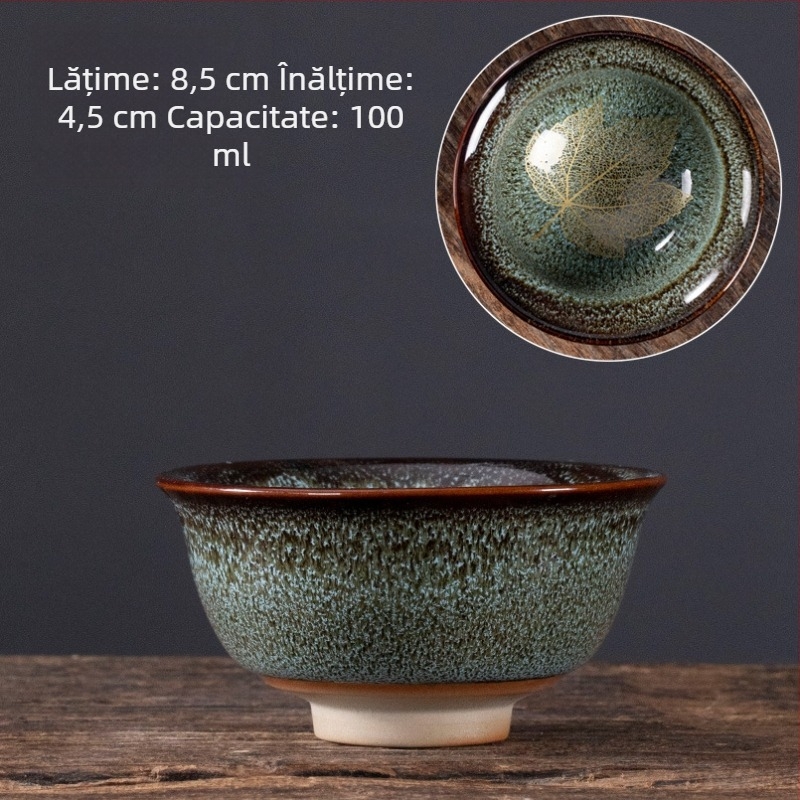 Ceasca mare de ceai din ceramică, cu motiv de frunză de arțar și glazură – degustare de ceai
