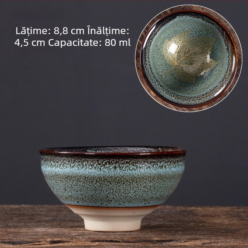 Ceasca mare de ceai din ceramică, cu motiv de frunză de arțar și glazură – degustare de ceai