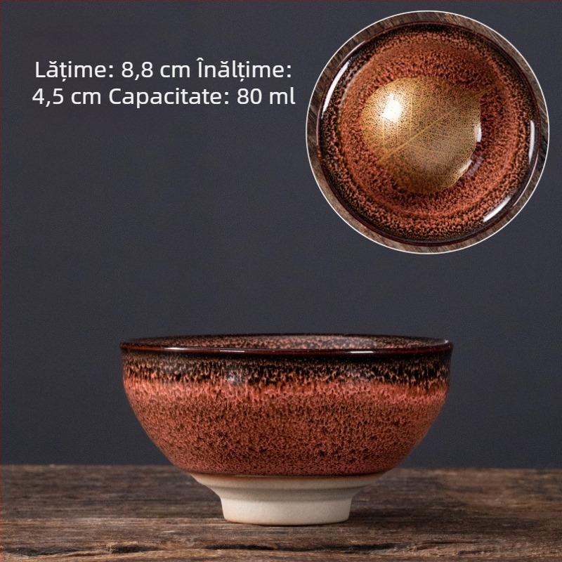 Ceasca mare de ceai din ceramică, cu motiv de frunză de arțar și glazură – degustare de ceai