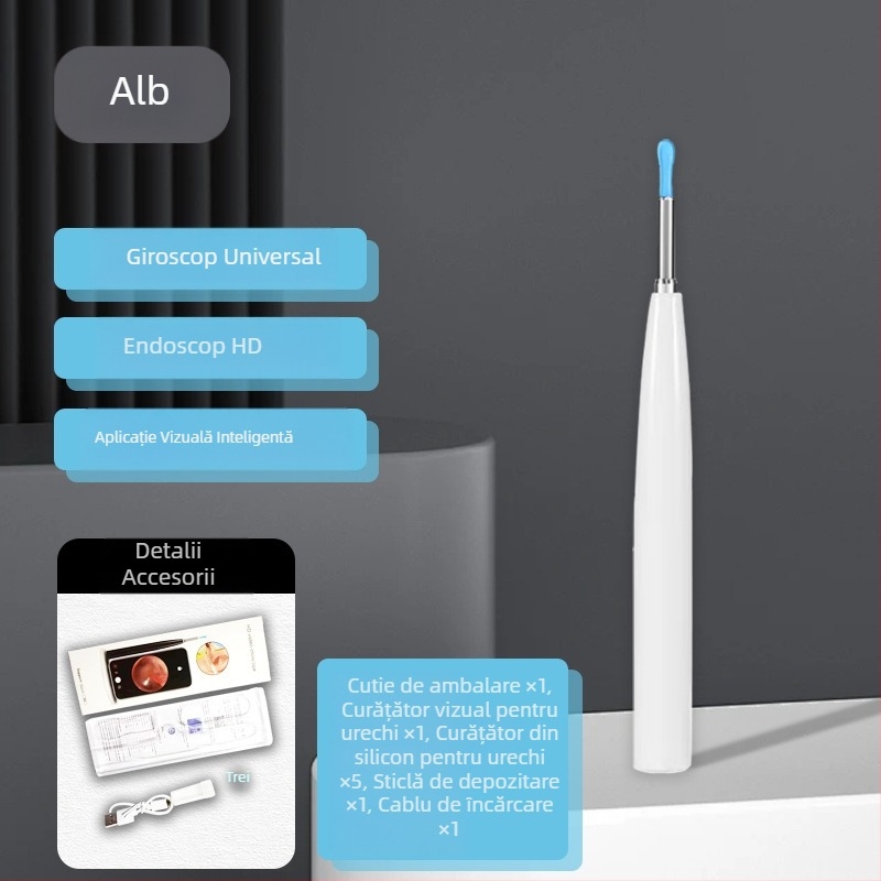 Lingură vizuală fără fir cu endoscop USB pentru urechi, nas și cavitatea bucală