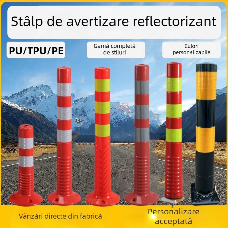 Stâlp plastic de avertizare pentru siguranța traficului, cu suprafață reflectorizantă, barieră de separare, stâlp elastic PU
