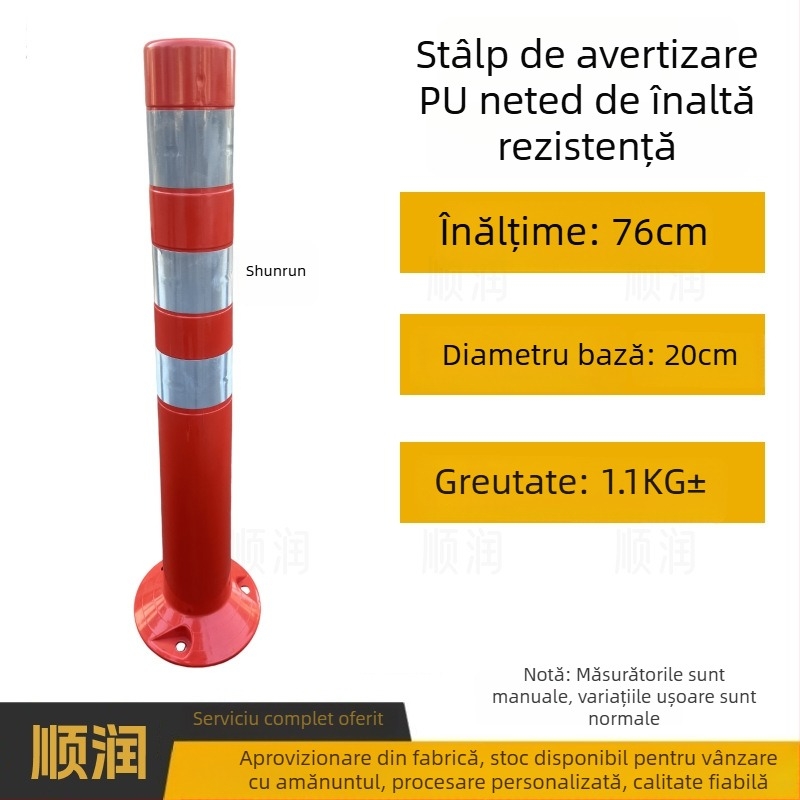 Stâlp plastic de avertizare pentru siguranța traficului, cu suprafață reflectorizantă, barieră de separare, stâlp elastic PU