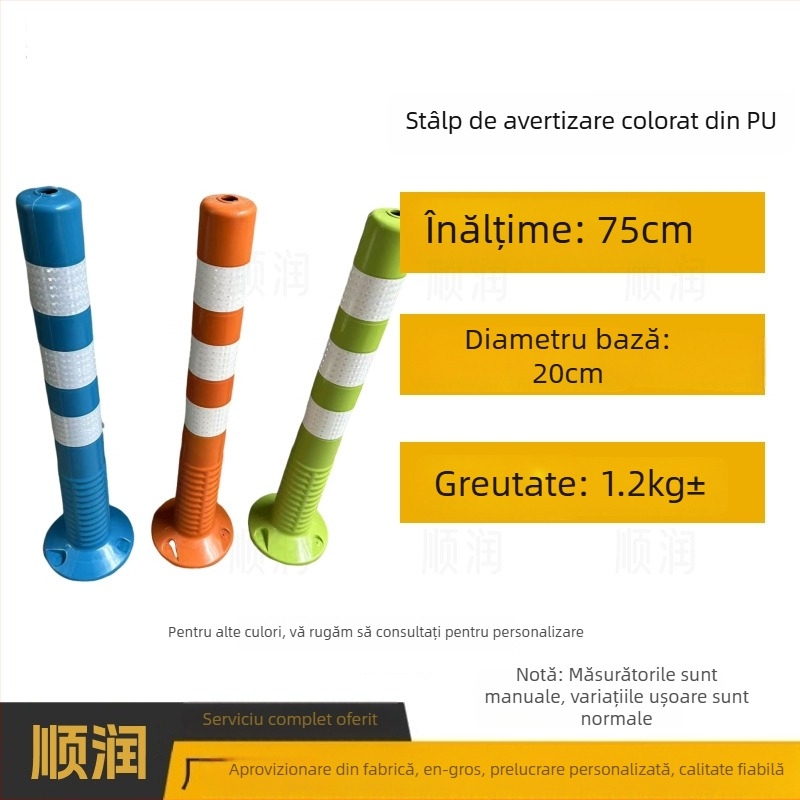 Stâlp plastic de avertizare pentru siguranța traficului, cu suprafață reflectorizantă, barieră de separare, stâlp elastic PU