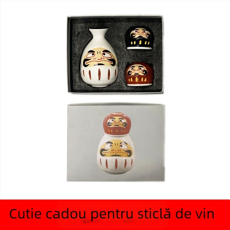 Cană de sake în stil japonez cu Daruma pictat manual, set cu un vas și două căni pentru Shochu, serviciu ceramic retro pentru vin într-o cutie cadou