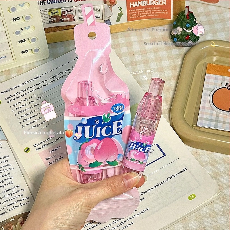 Bandă corectoare stilată, acționare prin apăsare, miez înlocuibil, design compact cu desen animat, capacitate mare, pentru elevi