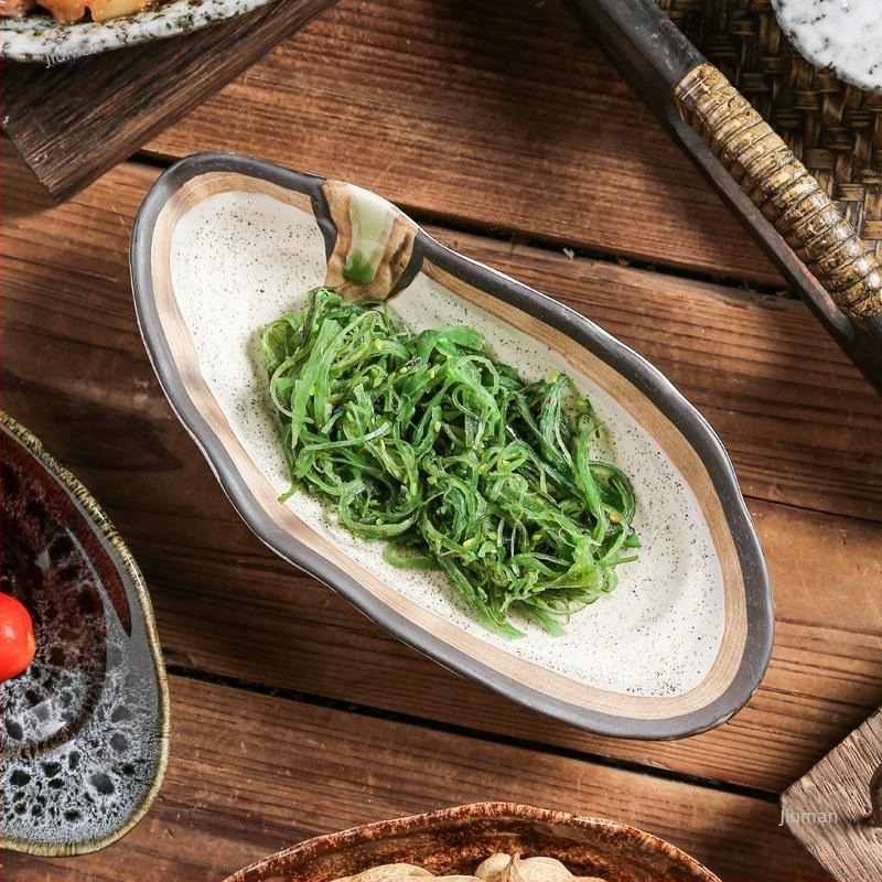 Set ceramic de masă cu glazură subglazură, design retro creativ — farfurie pentru sushi și sashimi, farfurie pentru feluri reci, farfurie mică