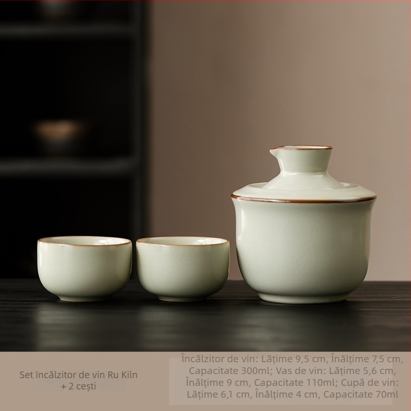 Set încălzitor de vin din ceramică cu pahare – pentru uz casnic, bej