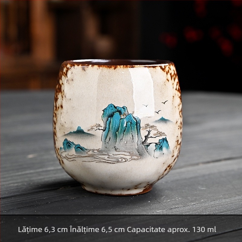 Cească de ceai din ceramică cu aspect de lemn ars, motiv frumusețe din Opera din Beijing, ceașcă mare, cadou personalizabil
