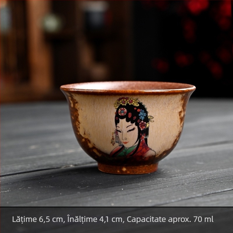 Cească de ceai din ceramică cu aspect de lemn ars, motiv frumusețe din Opera din Beijing, ceașcă mare, cadou personalizabil