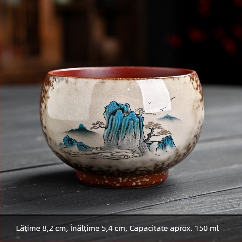 Cească de ceai din ceramică cu aspect de lemn ars, motiv frumusețe din Opera din Beijing, ceașcă mare, cadou personalizabil