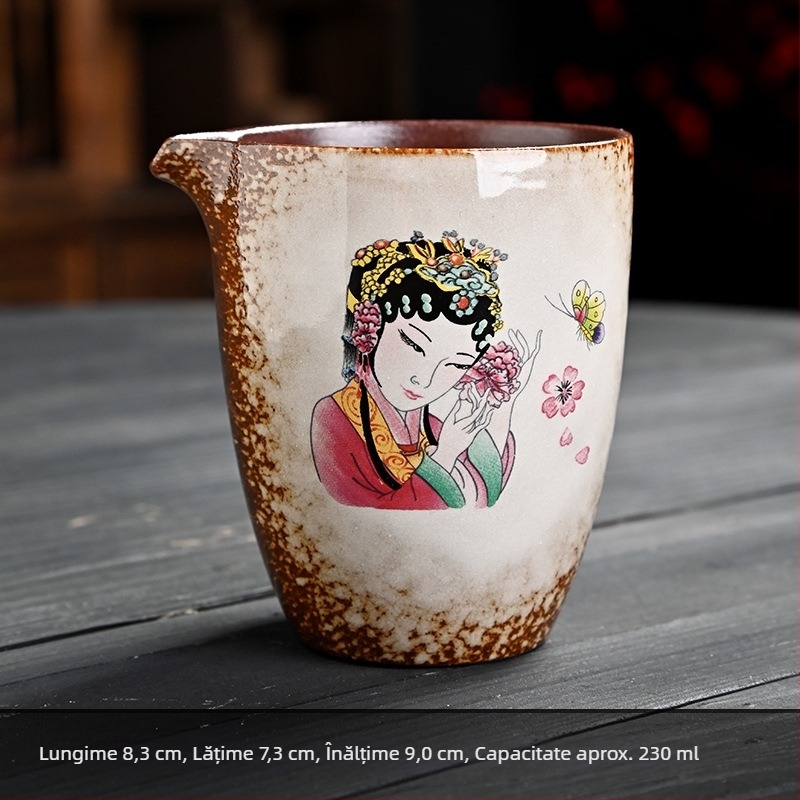 Cească de ceai din ceramică cu aspect de lemn ars, motiv frumusețe din Opera din Beijing, ceașcă mare, cadou personalizabil