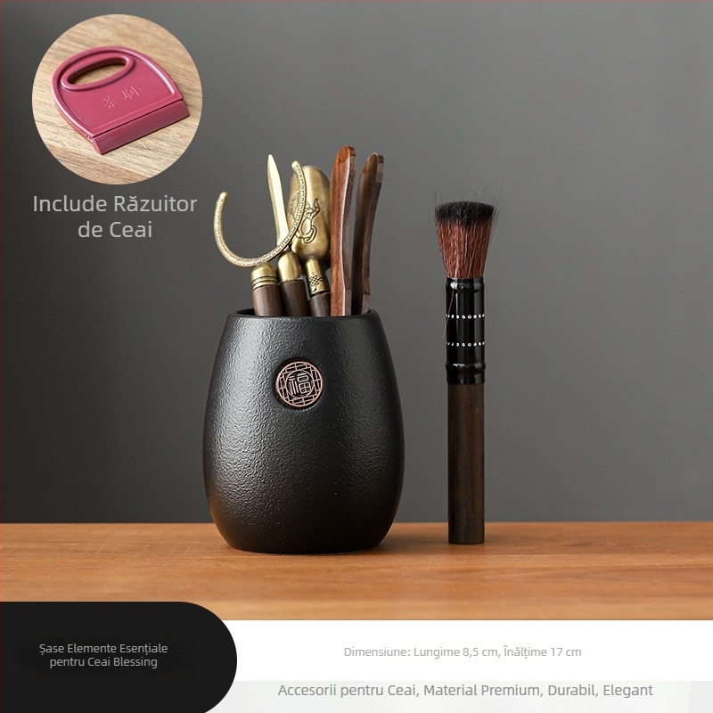 Set ceramic pentru ceremonia ceaiului – șase unelte de ceai, ansamblu pentru prepararea ceaiului, stil luxos discret