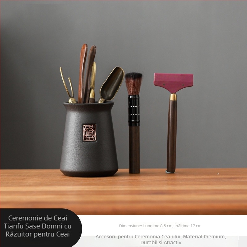 Set ceramic pentru ceremonia ceaiului – șase unelte de ceai, ansamblu pentru prepararea ceaiului, stil luxos discret
