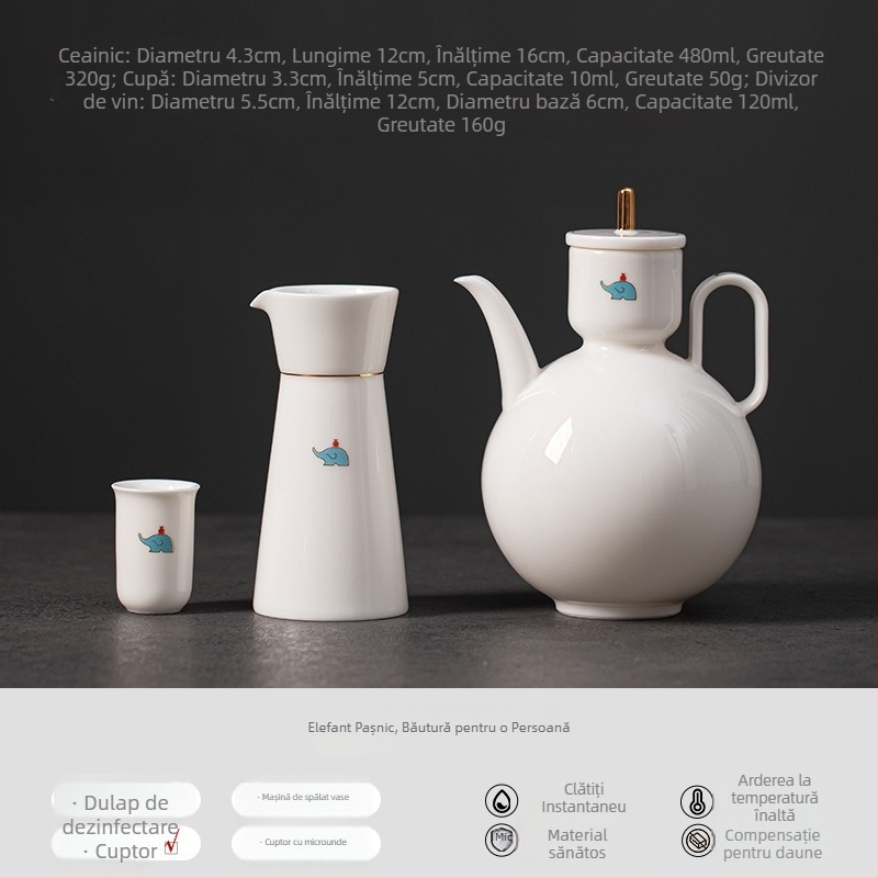 Set ceramic de vin de înaltă calitate pentru uz casnic, în trei piese: mic recipient pentru vin, separator de vin și pahar de vin