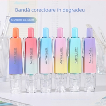 Bandă corectoare cu finisaj cețos, Bandă Macaron, tip apăsați-rotire, miez înlocuibil, 6 m, nuanțe gradient pentru învățământul primar