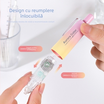 Bandă corectoare cu finisaj cețos, Bandă Macaron, tip apăsați-rotire, miez înlocuibil, 6 m, nuanțe gradient pentru învățământul primar