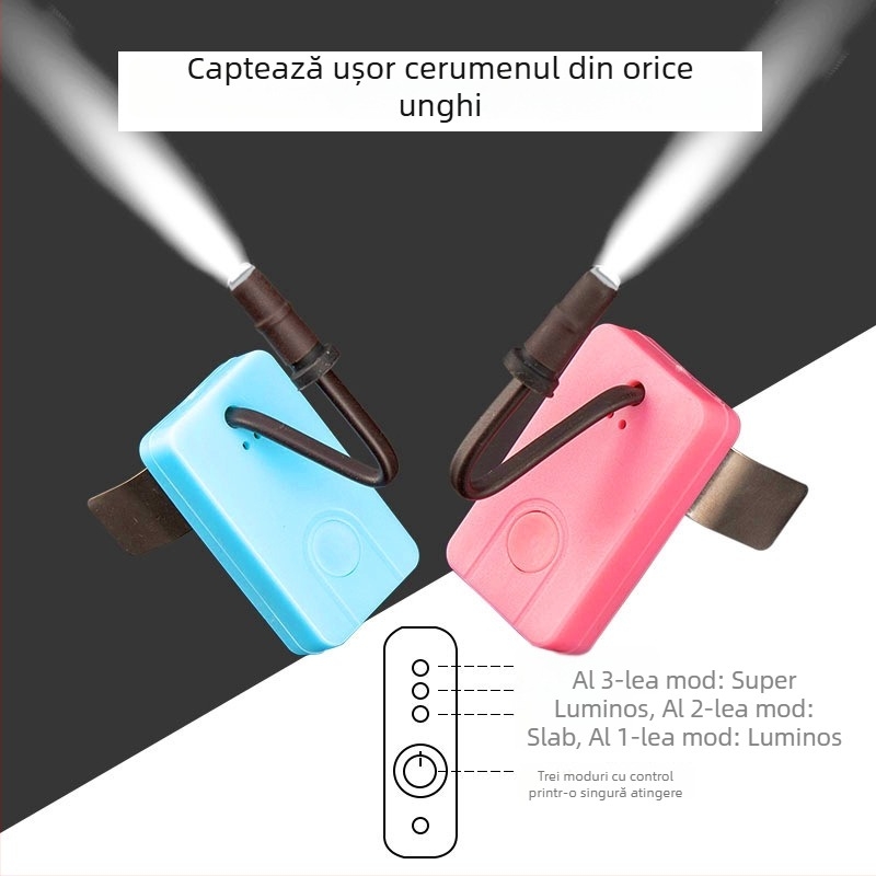 Instrument de curățare a urechilor cu lumină degetului, încărcare USB