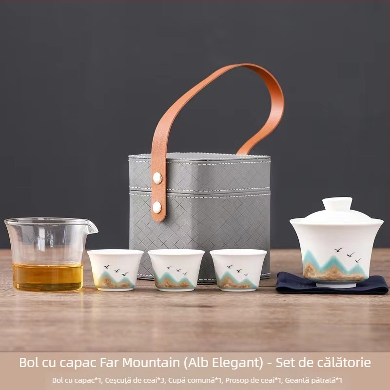 Set de ceai portabil din ceramică, pentru călătorii, utilizare în afaceri și în aer liber, cadou compact