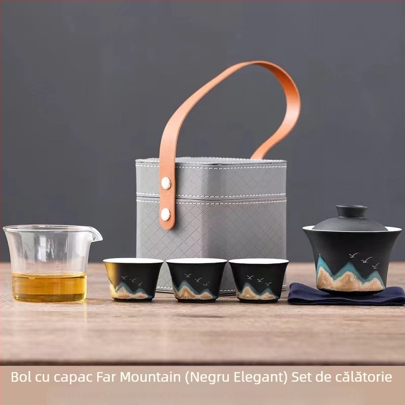 Set de ceai portabil din ceramică, pentru călătorii, utilizare în afaceri și în aer liber, cadou compact