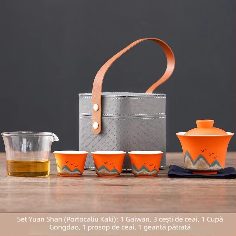 Set de ceai portabil din ceramică, pentru călătorii, utilizare în afaceri și în aer liber, cadou compact
