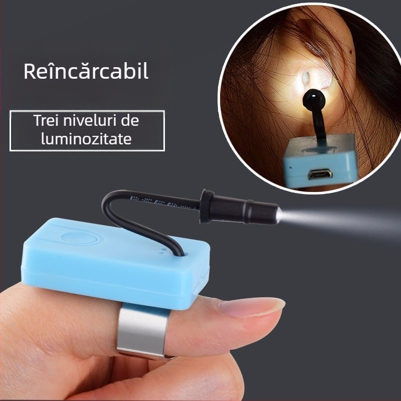 Lampa LED reîncărcabilă pentru deget, pentru curățarea urechii, cu durată lungă a bateriei - instrument profesional de întreținere de precizie
