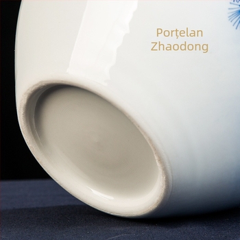 Vas ceramic albastru-alb pentru vin, pictat manual, recipient sigilat pentru băuturi alcoolice, disponibil în 2,5 kg, 5 kg, 7,5 kg și 15 kg