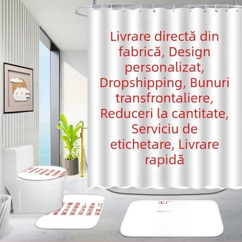 Perdea de duș impermeabilă, imprimată 3D, din poliester, fără găuri de montaj