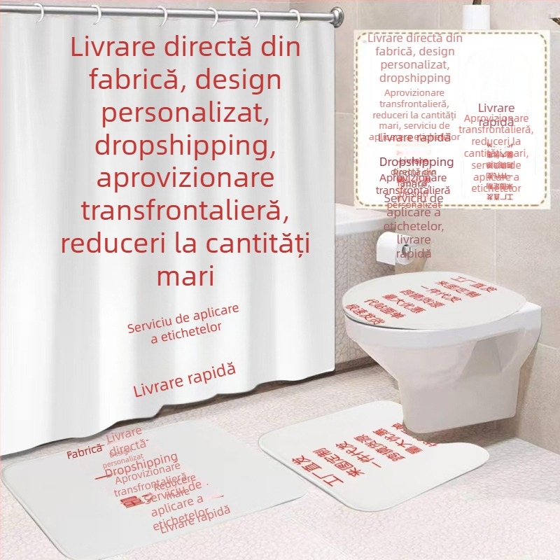 Perdea de duș impermeabilă, imprimată 3D, din poliester, fără găuri de montaj