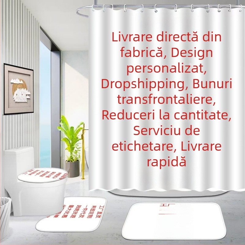 Perdea de duș impermeabilă, imprimată 3D, din poliester, fără găuri de montaj