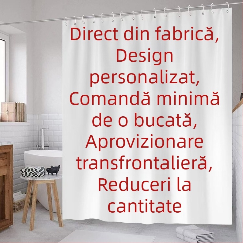 Perdea de duș impermeabilă, imprimată 3D, din poliester, fără găuri de montaj