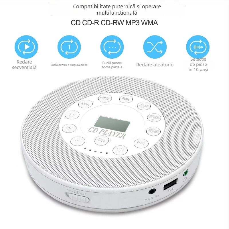 Aparat portabil CD cu funcție de învățare și repetare, redare muzică prin USB și radio în stil Walkman