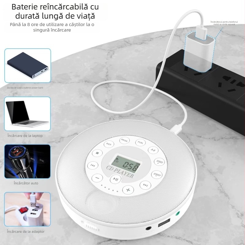 Aparat portabil CD cu funcție de învățare și repetare, redare muzică prin USB și radio în stil Walkman