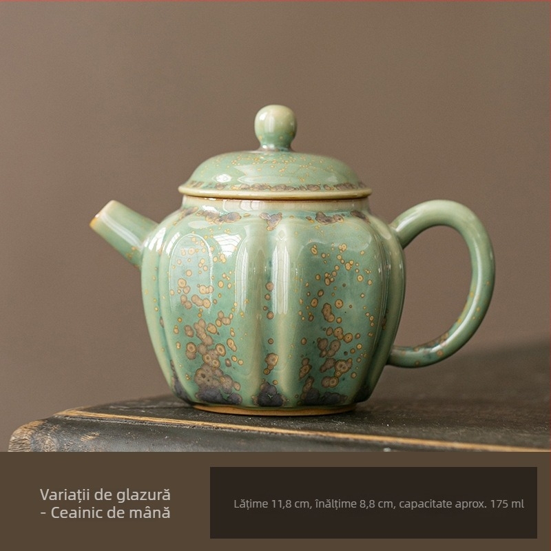 Ceainic din porțelan turcoaz-verde, glazură de cuptor, stil retro, tacâm de ceai Kung Fu pentru acasă, model nou 2026, singur ceainic