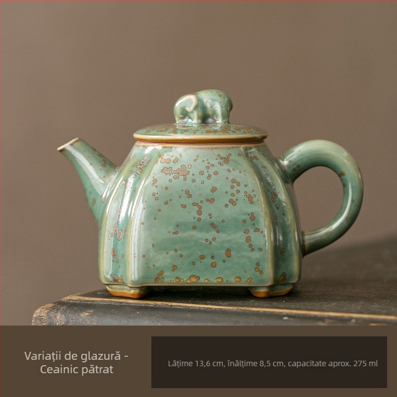 Ceainic din porțelan turcoaz-verde, glazură de cuptor, stil retro, tacâm de ceai Kung Fu pentru acasă, model nou 2026, singur ceainic
