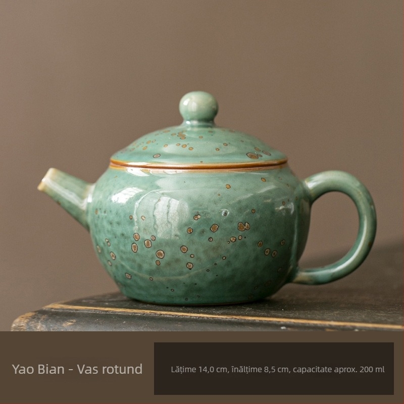 Ceainic din porțelan turcoaz-verde, glazură de cuptor, stil retro, tacâm de ceai Kung Fu pentru acasă, model nou 2026, singur ceainic