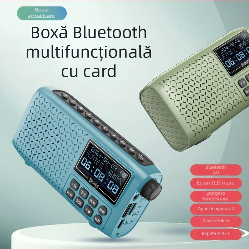 DX90 radio Bluetooth cu două sloturi pentru carduri, USB, înregistrare, redare în buclă, afișare versuri și cronometru