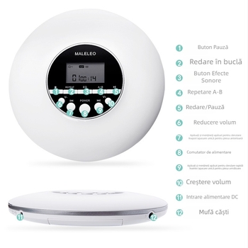 KECAG CD player portabil cu redare MP3, repetare în engleză, album muzical personalizat