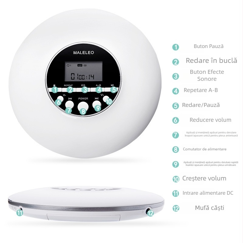 KECAG CD player portabil cu redare MP3, repetare în engleză, album muzical personalizat