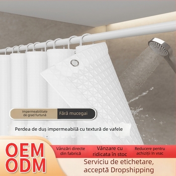 Draperie de duș geometrică din poliester impermeabilă pentru baie, montaj fără găuri